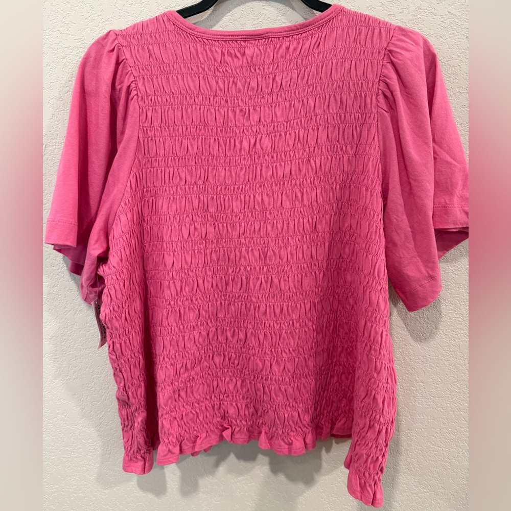 Old Navy Bright Pink Smocked Short Sleeve Top - Picture 3 of 6